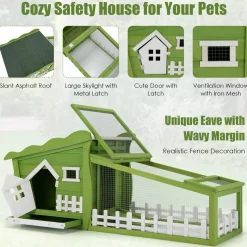 62 Inch Wooden Rabbit Hutch, Outdoor Chicken Coop with Asphalt Roof, Removable Tray