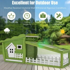 62 Inch Wooden Rabbit Hutch, Outdoor Chicken Coop with Asphalt Roof, Removable Tray