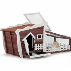 62 Inch Wooden Rabbit Hutch, Outdoor Chicken Coop with Asphalt Roof, Removable Tray