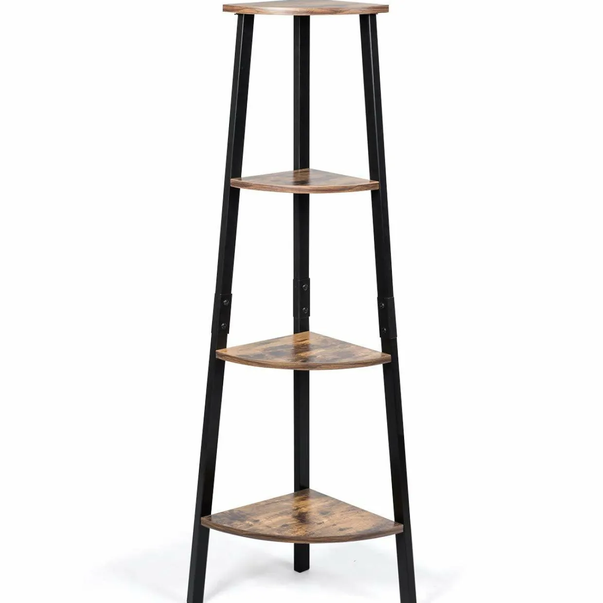 Industrial Corner Shelf, 4-Tier Ladder Bookshelf, Metal Frame Storage Rack