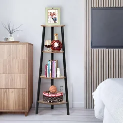 Industrial Corner Shelf, 4-Tier Ladder Bookshelf, Metal Frame Storage Rack