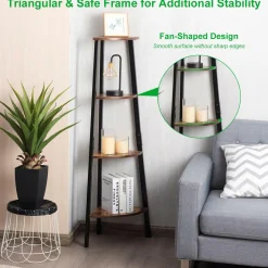 Industrial Corner Shelf, 4-Tier Ladder Bookshelf, Metal Frame Storage Rack