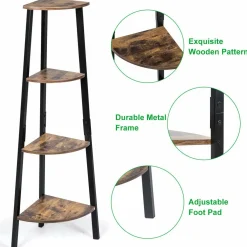 Industrial Corner Shelf, 4-Tier Ladder Bookshelf, Metal Frame Storage Rack