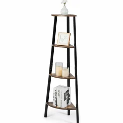 Industrial Corner Shelf, 4-Tier Ladder Bookshelf, Metal Frame Storage Rack