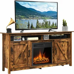 Industrial Fireplace TV Stand for TVs Up to 65 Inches, Entertainment Center