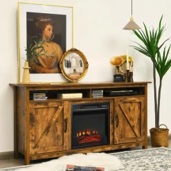 Industrial Fireplace TV Stand for TVs Up to 65 Inches, Entertainment Center w/18 1400W Electric Fireplace