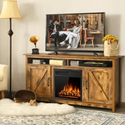Industrial Fireplace TV Stand for TVs Up to 65 Inches, Entertainment Center