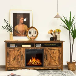 Industrial Fireplace TV Stand for TVs Up to 65 Inches, Entertainment Center