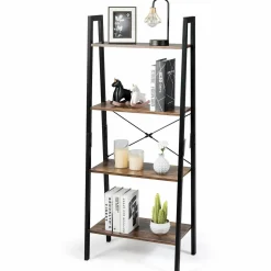 Industrial Ladder Shelf, 4-Tier Retro Metal Frame Bookshelf