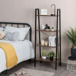 Industrial Ladder Shelf, 4-Tier Retro Metal Frame Bookshelf