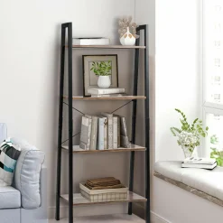 Industrial Ladder Shelf, 4-Tier Retro Metal Frame Bookshelf