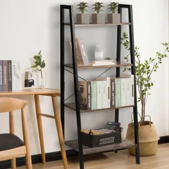 Industrial Ladder Shelf, 4-Tier Retro Metal Frame Bookshelf