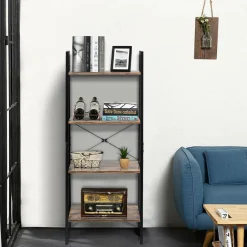 Industrial Ladder Shelf, 4-Tier Retro Metal Frame Bookshelf