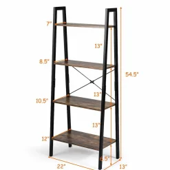 Industrial Ladder Shelf, 4-Tier Retro Metal Frame Bookshelf