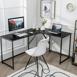 L Shaped Corner Computer Desk, 58 Inch Computer Workstation with Reinforced Metal Frame