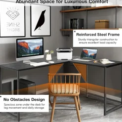 L Shaped Corner Computer Desk, 58 Inch Computer Workstation with Reinforced Metal Frame