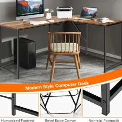 L Shaped Corner Computer Desk, 58 Inch Computer Workstation with Reinforced Metal Frame