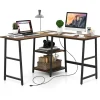 L Shaped Desk, Space Saving Corner Desk w/ 2 Tier Storage Shelves