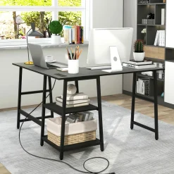 L Shaped Desk, Space Saving Corner Desk w/ 2 Tier Storage Shelves