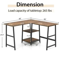 L Shaped Desk, Space Saving Corner Desk w/ 2 Tier Storage Shelves