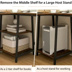 L Shaped Desk, Space Saving Corner Desk w/ 2 Tier Storage Shelves