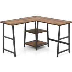 L Shaped Desk, Space Saving Corner Desk w/ 2 Tier Storage Shelves