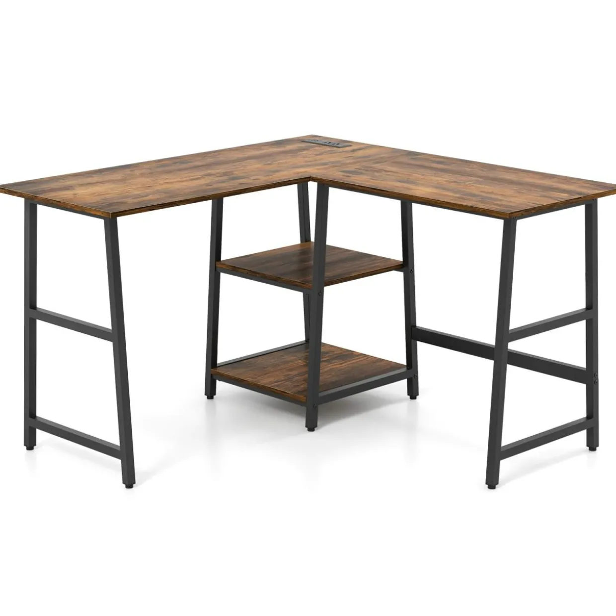L Shaped Desk, Space Saving Corner Desk w/ 2 Tier Storage Shelves