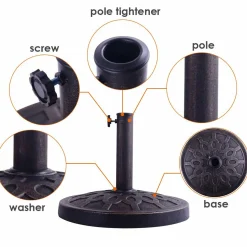 30lbs Patio Market Umbrella Base, Heavy Duty Outdoor Stand, Cast Iron Umbrella Holder for Garden Beach, Classic Round Umbrella Standing Deck Porch