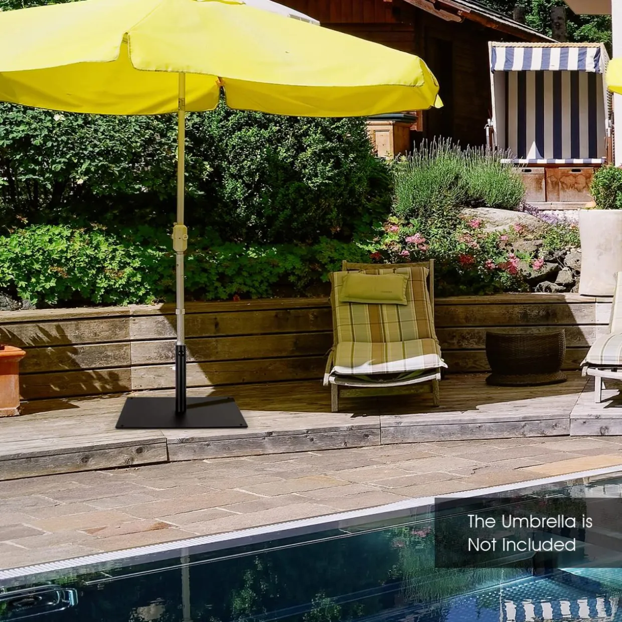 42 LBS Patio Umbrella Base, 25 Inches Heavy Duty, 1.6"-1.9" Adapters (Black)
