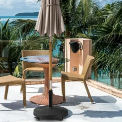 50 LBS Patio Umbrella Base, Round Outdoor Umbrella Stand W/Lockable Wheels