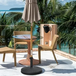 49 LBS Patio Umbrella Base, 20.5 Inch Outdoor Umbrella Stand W/Rattan Design