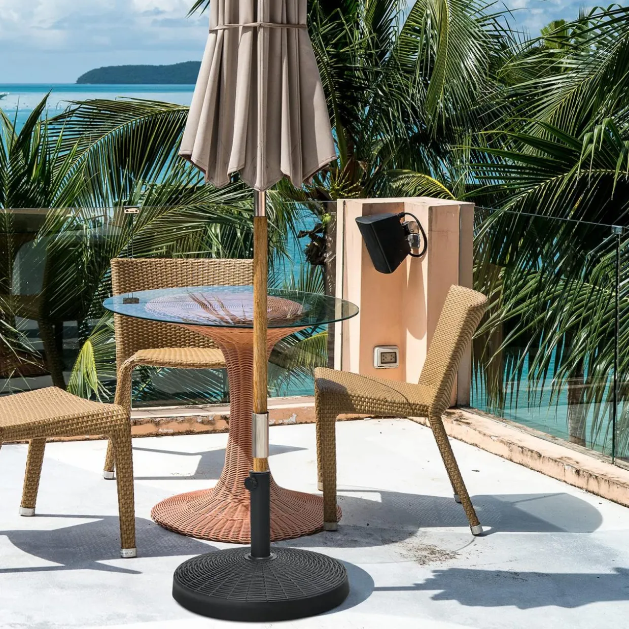 49 LBS Patio Umbrella Base, 20.5 Inch Outdoor Umbrella Stand W/Rattan Design