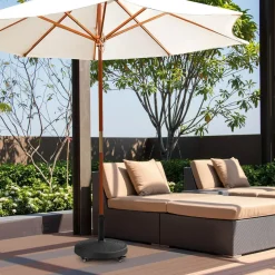 50 LBS Patio Umbrella Base, Round Outdoor Umbrella Stand W/Lockable Wheels