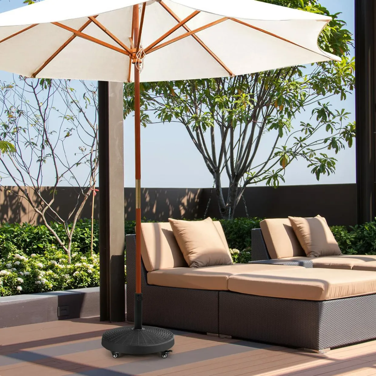 50 LBS Patio Umbrella Base, Round Outdoor Umbrella Stand W/Lockable Wheels