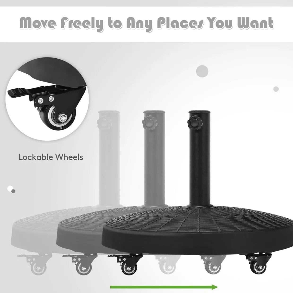 50 LBS Patio Umbrella Base, Round Outdoor Umbrella Stand W/Lockable Wheels