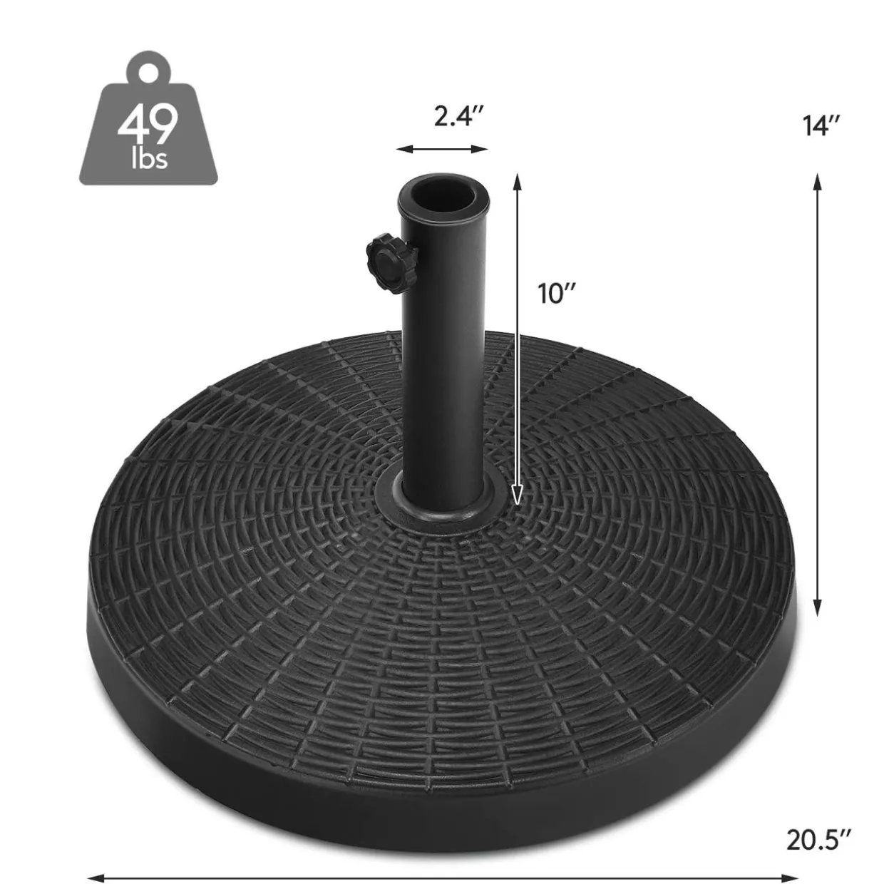 49 LBS Patio Umbrella Base, 20.5 Inch Outdoor Umbrella Stand W/Rattan Design