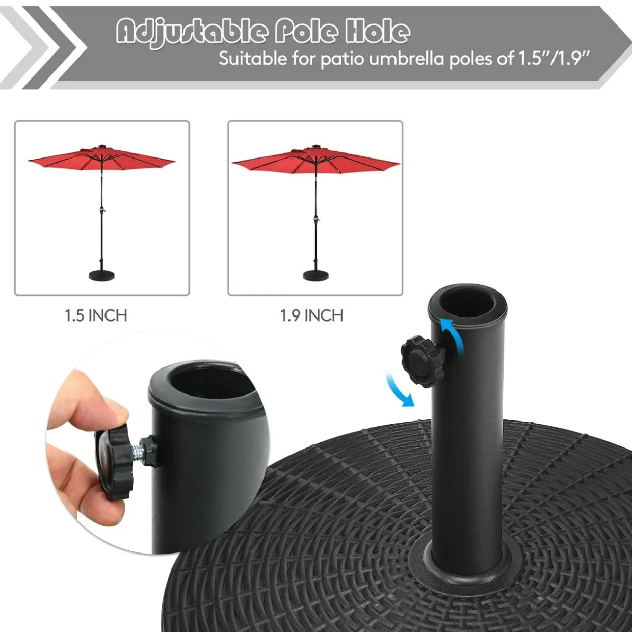 49 LBS Patio Umbrella Base, 20.5 Inch Outdoor Umbrella Stand W/Rattan Design