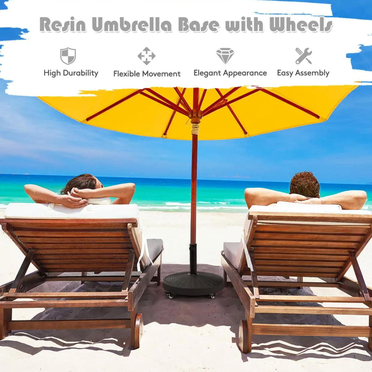 50 LBS Patio Umbrella Base, Round Outdoor Umbrella Stand W/Lockable Wheels