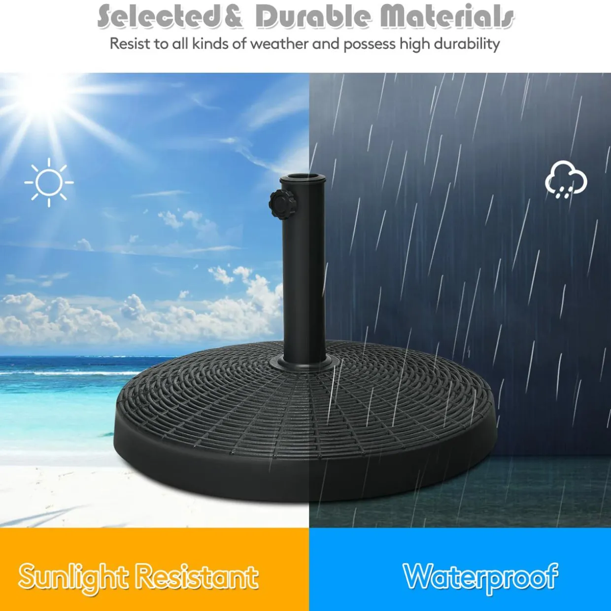 49 LBS Patio Umbrella Base, 20.5 Inch Outdoor Umbrella Stand W/Rattan Design