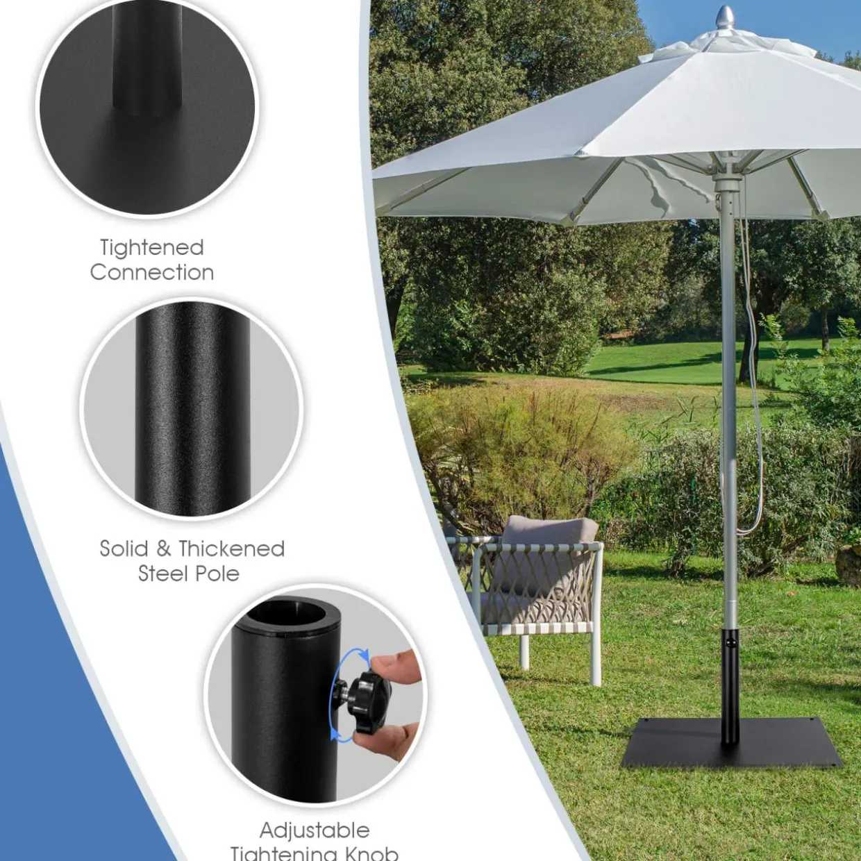 42 LBS Patio Umbrella Base, 25 Inches Heavy Duty, 1.6"-1.9" Adapters (Black)