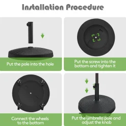 50 LBS Patio Umbrella Base, Round Outdoor Umbrella Stand W/Lockable Wheels
