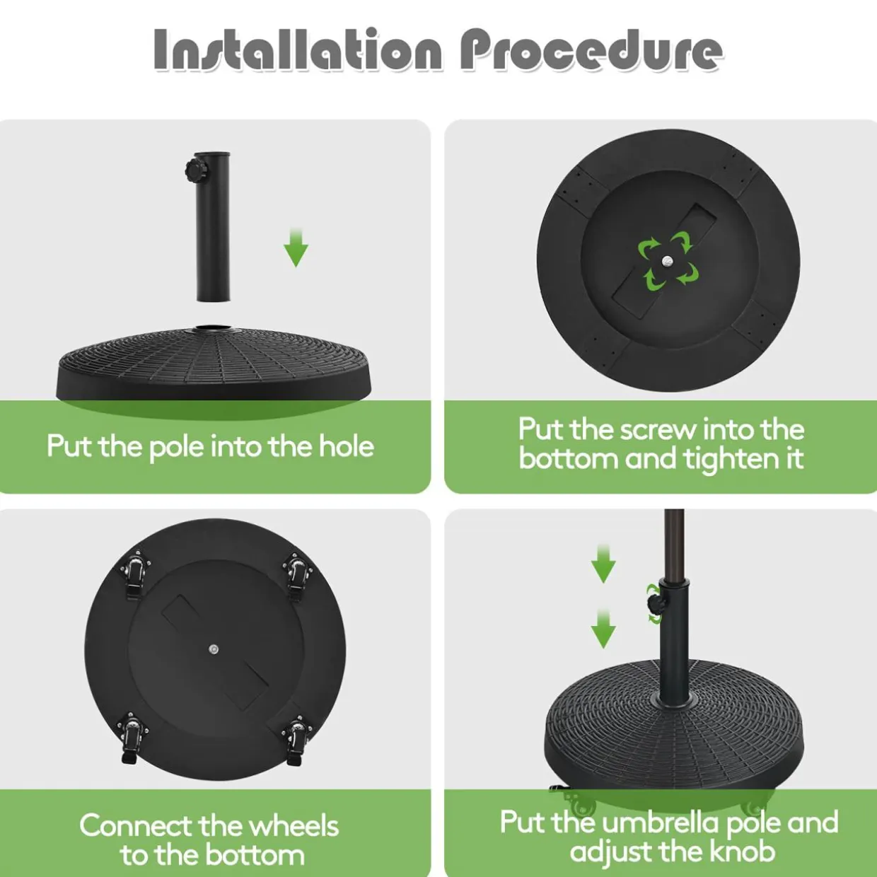 50 LBS Patio Umbrella Base, Round Outdoor Umbrella Stand W/Lockable Wheels