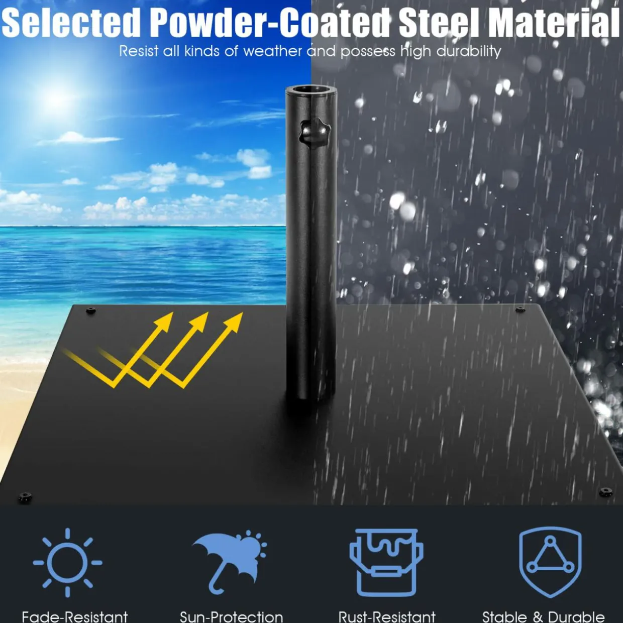 42 LBS Patio Umbrella Base, 25 Inches Heavy Duty, 1.6"-1.9" Adapters (Black)