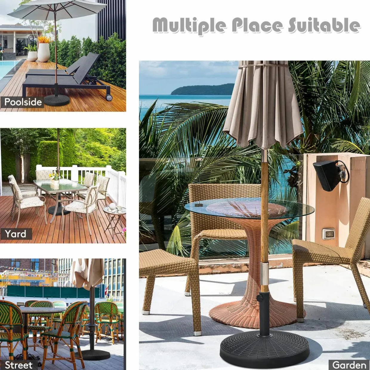 49 LBS Patio Umbrella Base, 20.5 Inch Outdoor Umbrella Stand W/Rattan Design