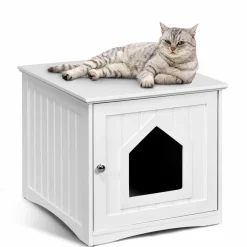 Litter Box Enclosure, Cat Litter Box Furniture Hidden, Nightstand Pet House with Magnetic Door