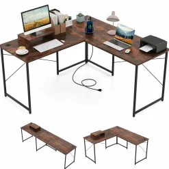 L-Shaped Computer Desk with Power Outlets
