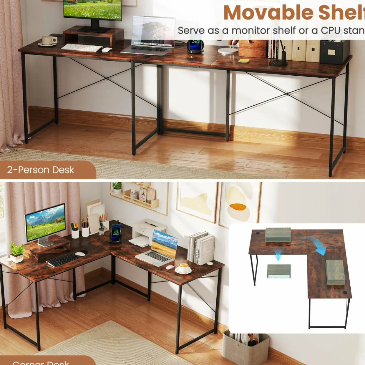 L-Shaped Computer Desk with Power Outlets