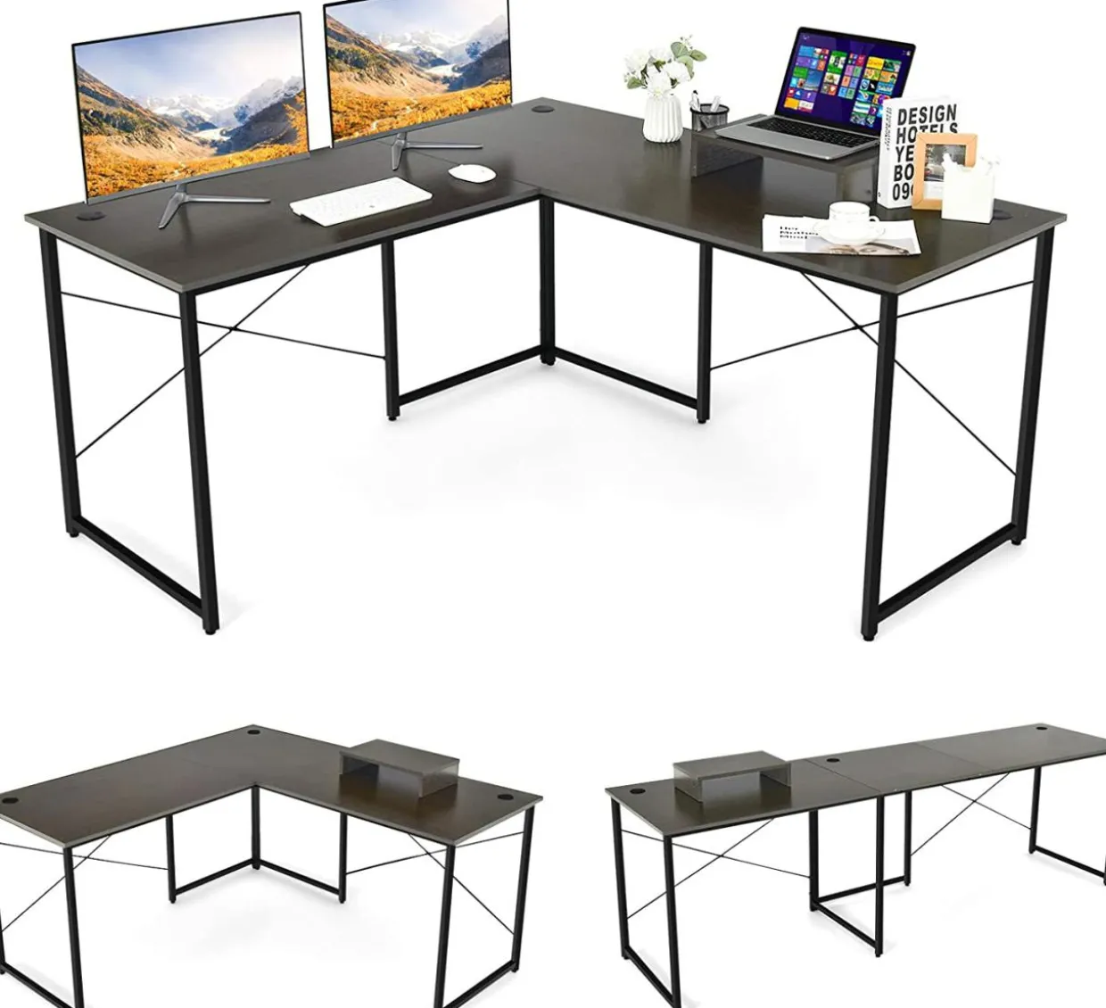 L-Shaped Computer Desk with Power Outlets