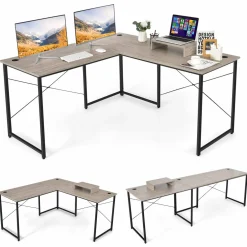 L-Shaped Computer Desk with Power Outlets