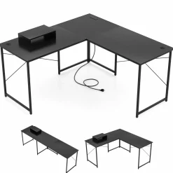 L-Shaped Computer Desk with Power Outlets